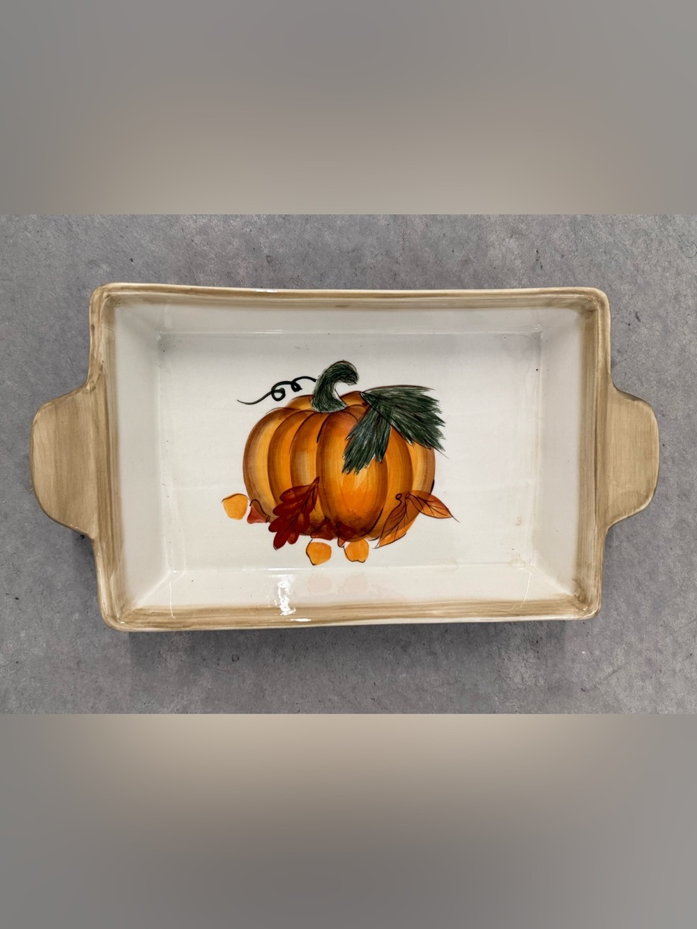 $35 FIRM Stoneware Fall Pumpkin Rectangular Serving Piece  Hand-painted